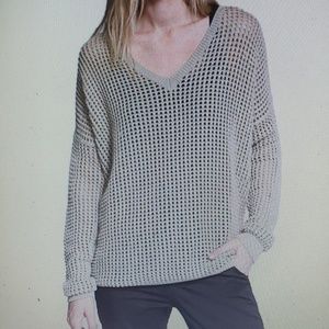 VINCE womens Grid Mesh Sweater Driftwood New Small